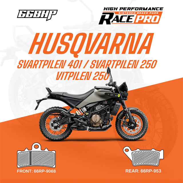 66BHP Race Pro Sintered Brake Pads for Husqvarna Svartpilen 401 250 Vitpilen 250 Front 66RP-9068 Rear 66RP-953