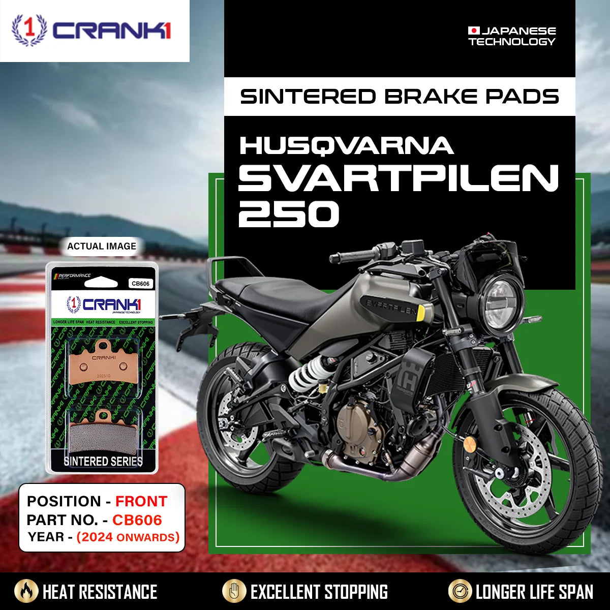 CRANK1 CB606 Sintered Front Brake Pads For Husqvarna Svartpilen 250 2024 Onwards Motorcycle