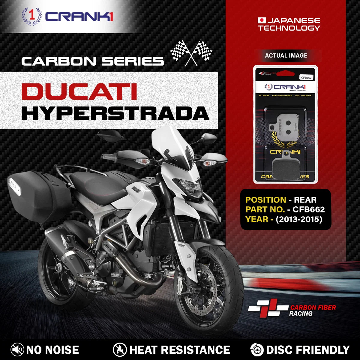 CRANK1 CFB662 carbon rear brake pads for Ducati Hyperstrada 2013-2015