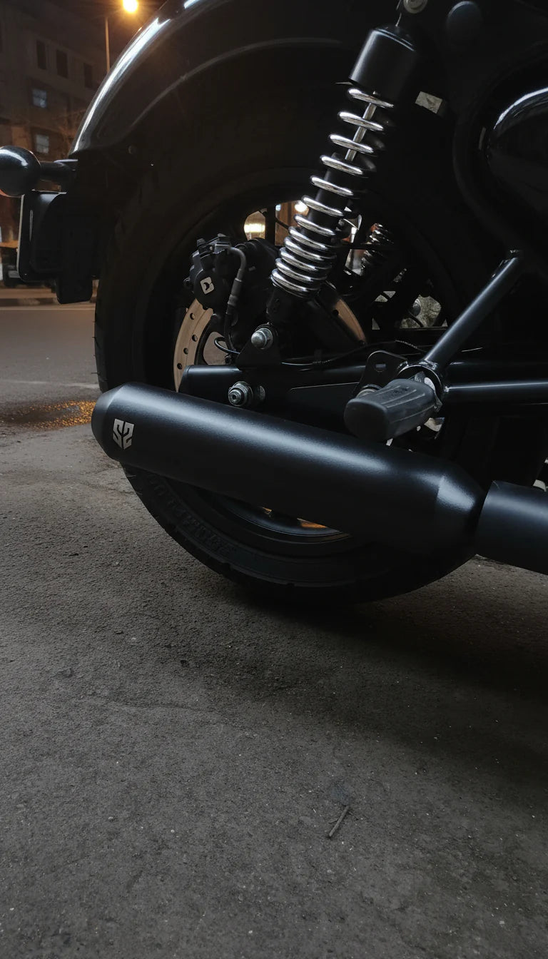 SS Motocorp Slip-On Exhaust for Royal Enfield Meteor 350 Steel Polished Matte Black Finish
