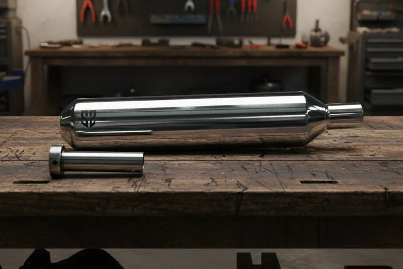 SS Motocorp Slip-On Exhaust for Royal Enfield Meteor 350 Steel Polished Matte Black Finish