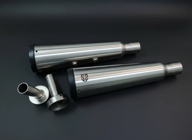 SS Motocorp Fat Cans Slip-On Exhaust Pair for Royal Enfield Interceptor 650 GT 650 Matte Mirror Black Finish