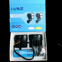 HJG 4X4 CREE Original (2 in 1) Fog Light 120W (White + Yellow) with Kit 4 LED Laser Spotlight For Bike/Car/Thar/Jeep (Pair)