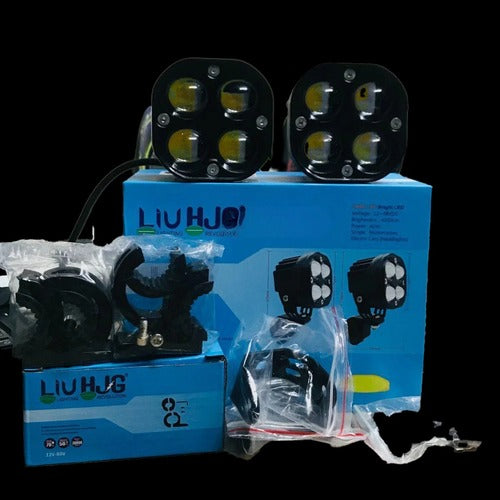 HJG 4X4 CREE Original (2 in 1) Fog Light 120W (White + Yellow) with Kit 4 LED Laser Spotlight For Bike/Car/Thar/Jeep (Pair)