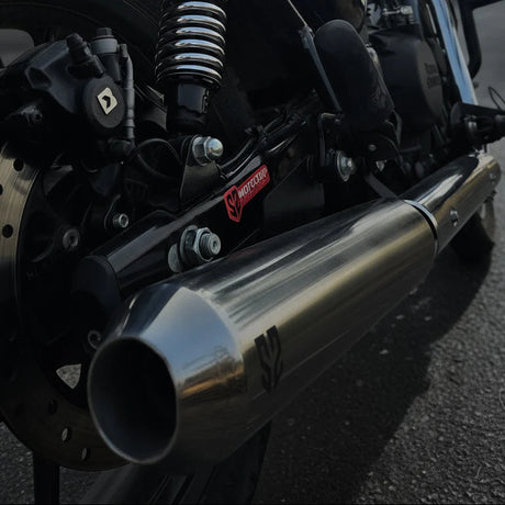 SS Motocorp Slip-On Exhaust for Royal Enfield Meteor 350 Steel Polished Matte Black Finish