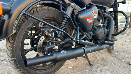 KP Racing INDORI Black Performance Exhaust SS304 Dug Dug Sound Silencer for Royal Enfield Bullet 350 Classic 350 Reborn Meteor 350 J Series