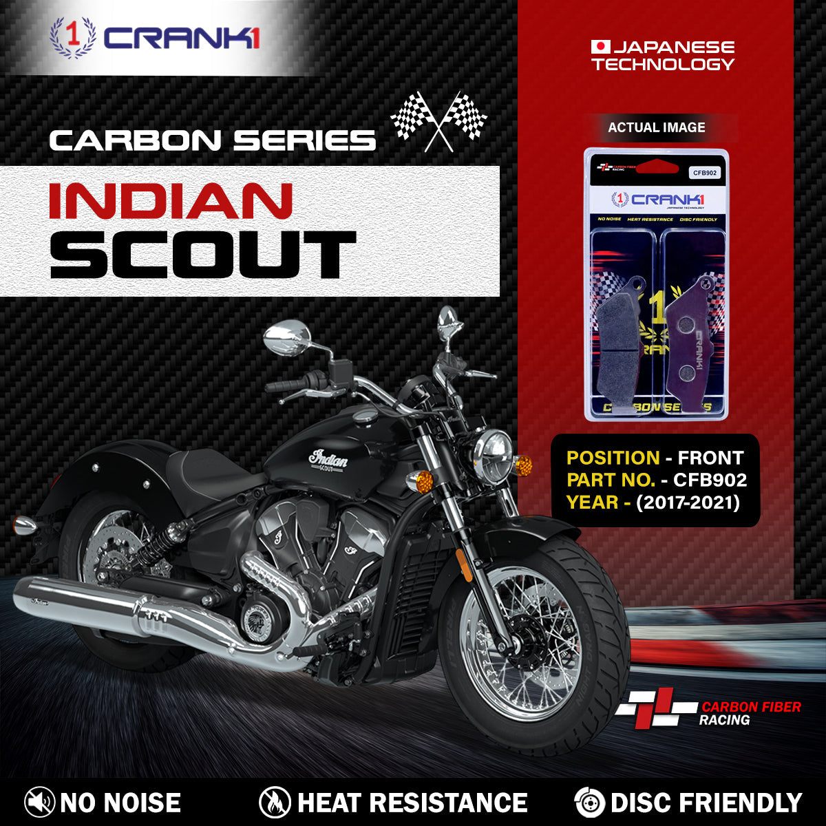 CRANK1 CFB902 carbon front brake pads for Indian Scout