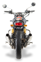 Silver Stallion performance exhaust installed on Royal Enfield Interceptor 650 available in silver black matte and brushed finish