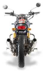 Silver Stallion performance exhaust installed on Royal Enfield Interceptor 650 available in silver black matte and brushed finish