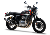Silver Stallion performance exhaust installed on Royal Enfield Interceptor 650 available in silver black matte and brushed finish