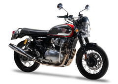 Silver Stallion performance exhaust installed on Royal Enfield Interceptor 650 available in silver black matte and brushed finish