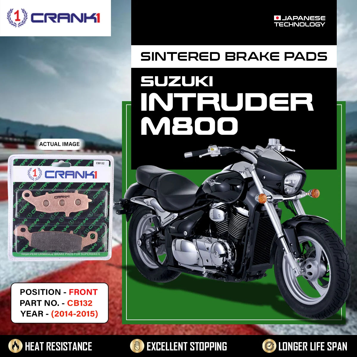 CRANK1 CB132 Sintered Front Brake Pads for Suzuki Intruder M800 2014-2015 Cruiser Motorcycle
