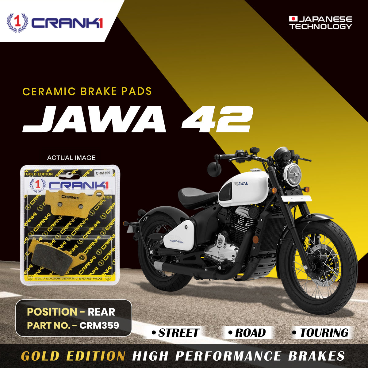 CRANK1 Ceramic Rear Brake Pads for Jawa 42 CRM359