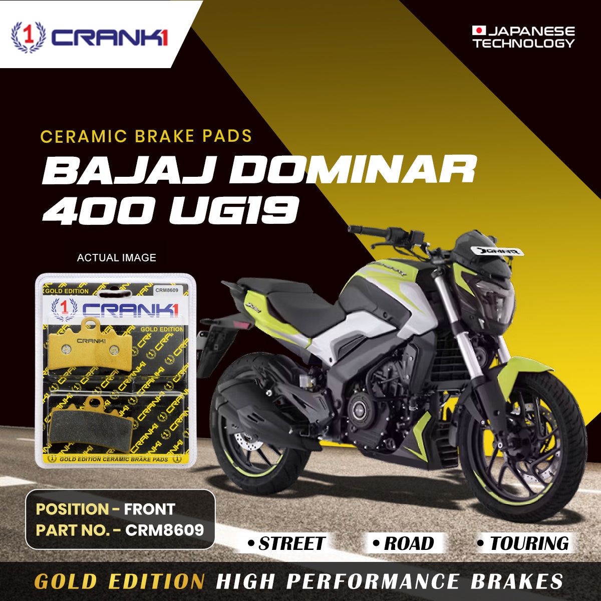 CRANK1 Ceramic Front Brake Pads for Bajaj Dominar 400 UG19 CRM8609