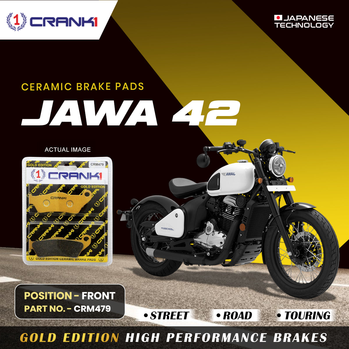 CRANK1 Ceramic Front Brake Pads for Jawa 42 CRM479