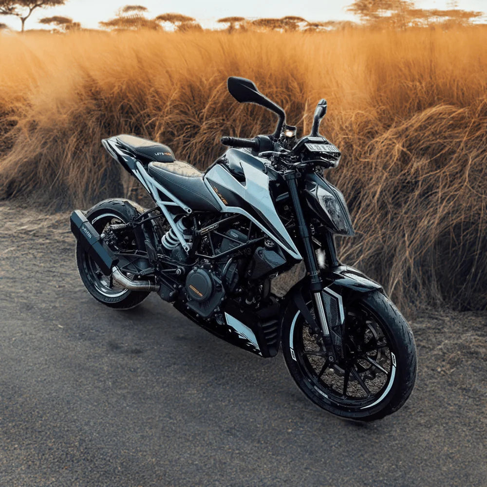 Barrel Rogue black stainless steel slip-on exhaust with link pipe for KTM Duke 390 RC 390 Adventure 390 and Duke 250