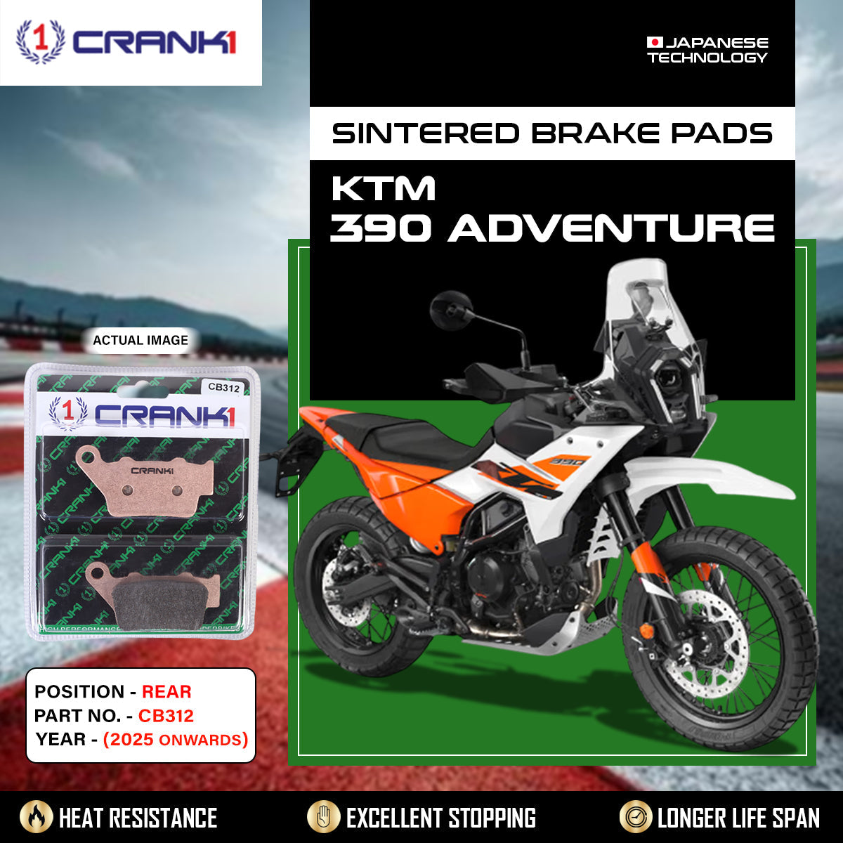 Legundary Custom CRANK1 CB312 Sintered Rear Brake Pads for KTM 390 Adventure 2025 Onwards High Performance Motorcycle Brake Pads