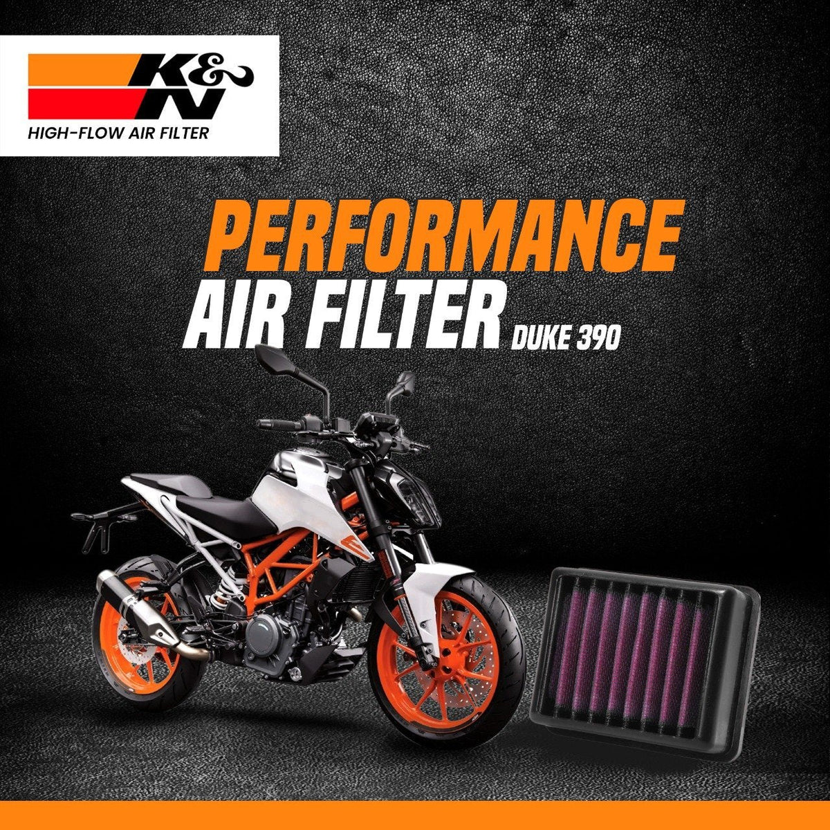 K&N high performance air filter installed on KTM Duke 390 engine up to 2016
