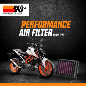 K&N high performance air filter installed on KTM Duke 390 engine up to 2016
