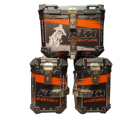 KTM Trailmaster aluminium pannier set 121L mounted on adventure bike