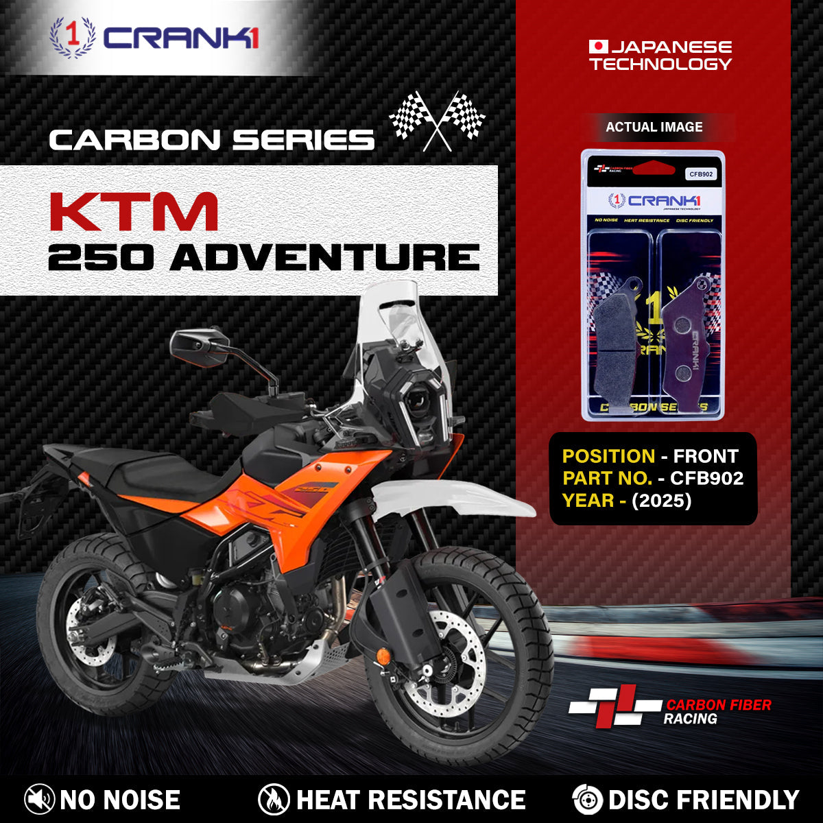 CRANK1 Carbon Front Brake Pads CFB902 for KTM 250 Adventure Up to 2025
