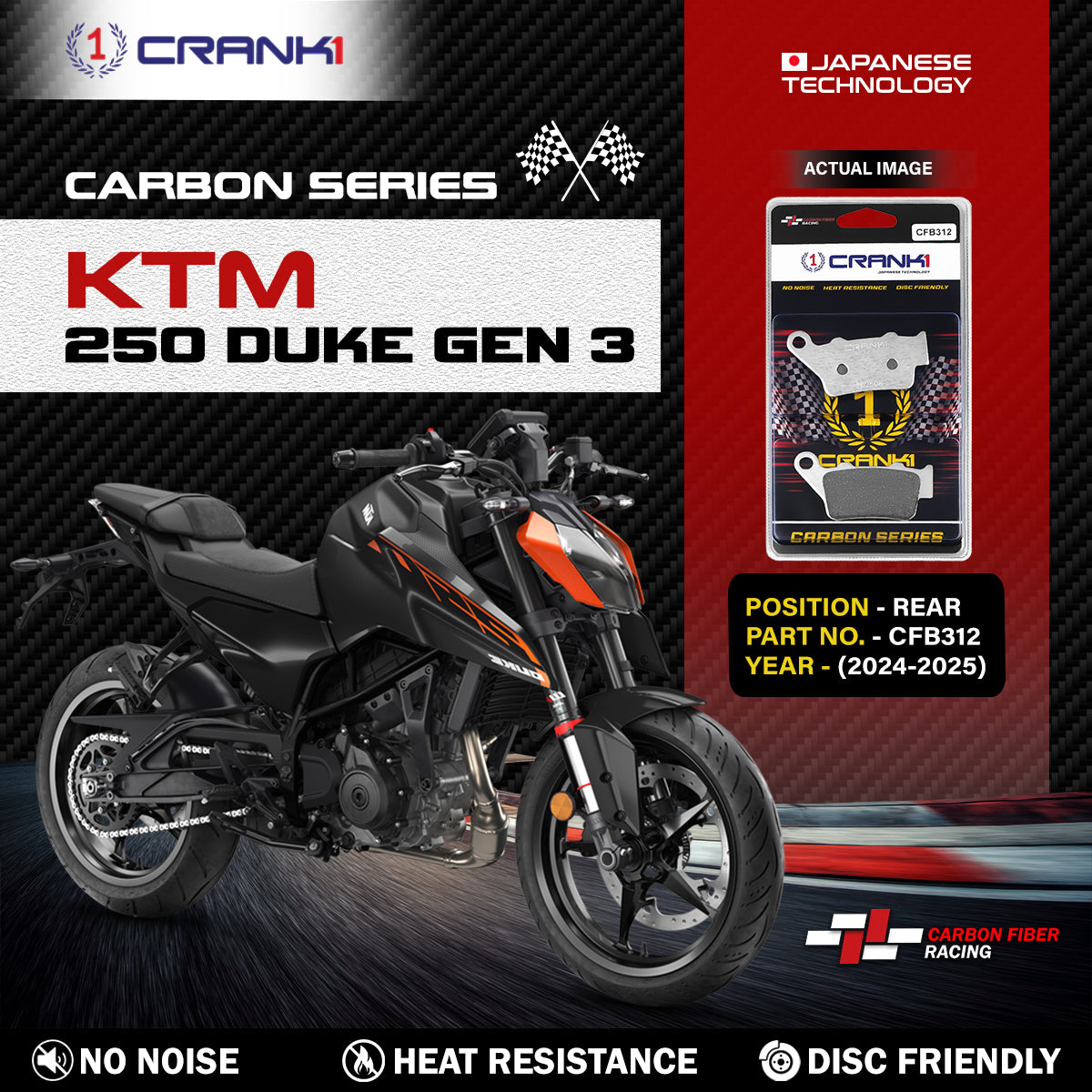 CRANK1 Carbon Rear Brake Pads CFB312 for KTM 250 Duke GEN3 2024-2025