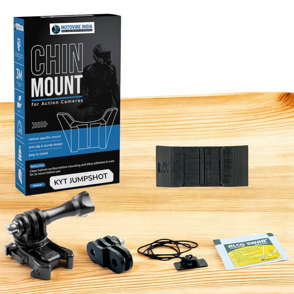 KYT Jumpshot helmet chin mount installed for GoPro POV riding footage