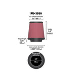 K&N RU-3550 High-Flow Original Universal Air Filter 3.5 Inch Reusable Washable Performance Engine Intake Filter Red