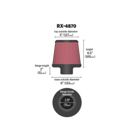 K&N RX-4870 X-Stream High-Flow Universal Air Filter Reusable Washable Clamp-On Performance Engine Intake Filter Red