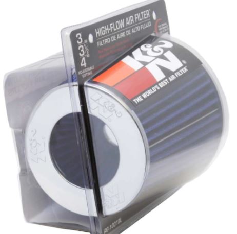 K&N RG-1001BL universal clamp-on round tapered high-flow air filter performance cotton gauze intake filter blue