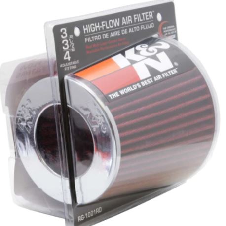 K&N RG-1001RD Universal Clamp-On High-Flow Air Filter – Red Performance Cotton Gauze Round Tapered Intake Filter