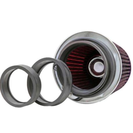 K&N RG-1001RD red universal clamp-on round tapered high-flow air filter performance cotton gauze intake filter chrome top