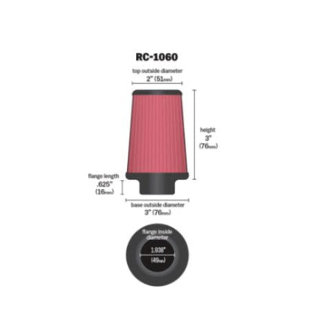 K&N RC-1060 universal high-flow air filter close-up