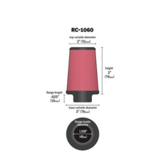K&N RC-1060 High Flow Universal Clamp On Air Filter 49mm Performance Intake Filter