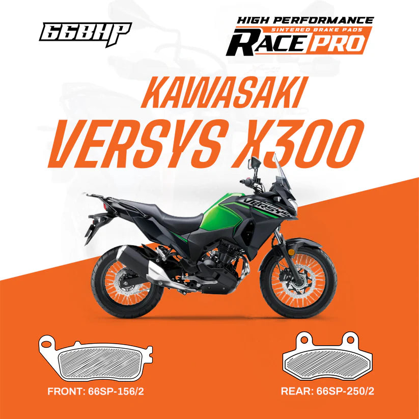 66BHP Race Pro Sintered Brake Pads for Kawasaki Versys-X 300 Front 156/2 Rear 250/2