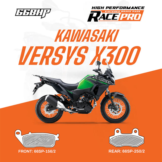 66BHP Race Pro Sintered Brake Pads for Kawasaki Versys-X 300 Front 156/2 Rear 250/2