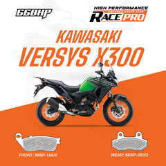 66BHP Race Pro Sintered Brake Pads for Kawasaki Versys-X 300 Front 156/2 Rear 250/2