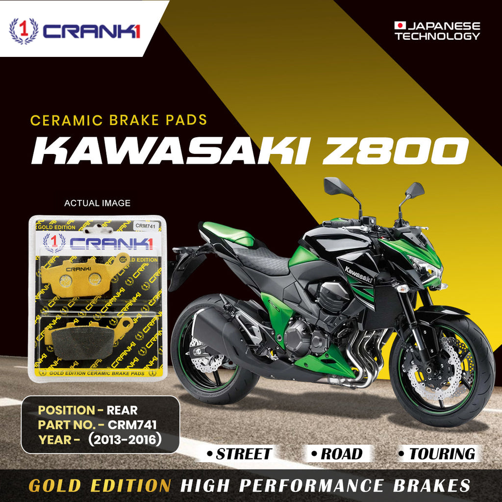 CRANK1 Ceramic Rear Brake Pads CRM741 for Kawasaki Z800 2013-2016 HH Rated Disc Brake Pads