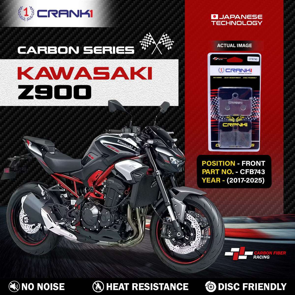 CRANK1 Carbon Front Brake Pads for Kawasaki Z900 CFB743