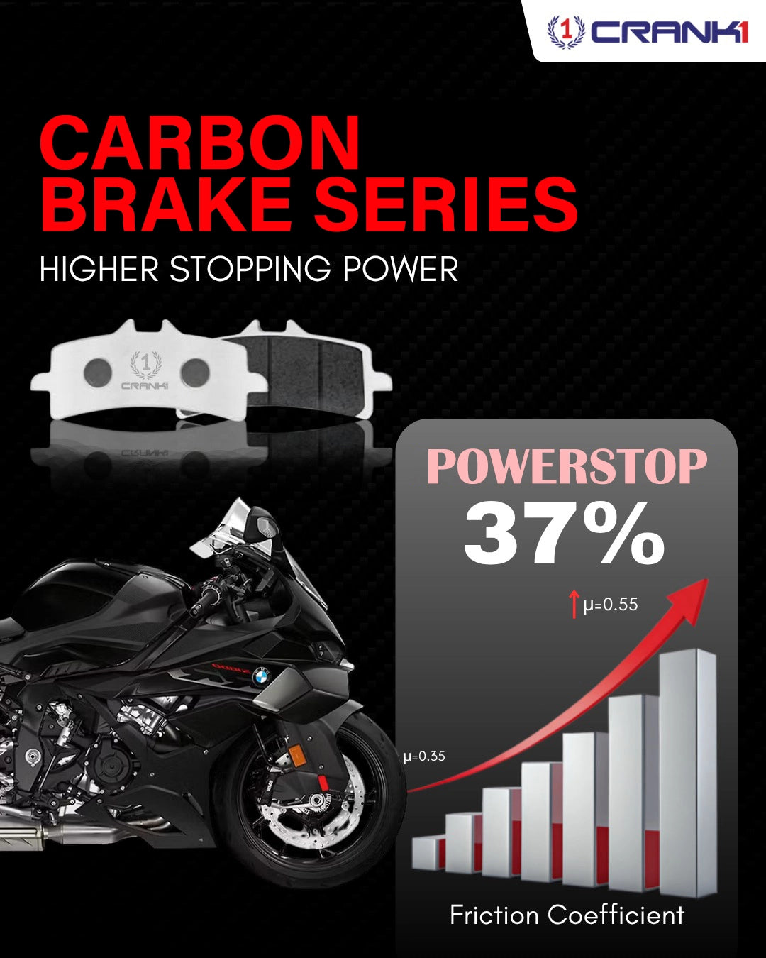 CRANK1 Carbon Front Brake Pads CFB973 for Kawasaki Ninja 1000 2020 Onwards Motorcycle Brake Pad Set