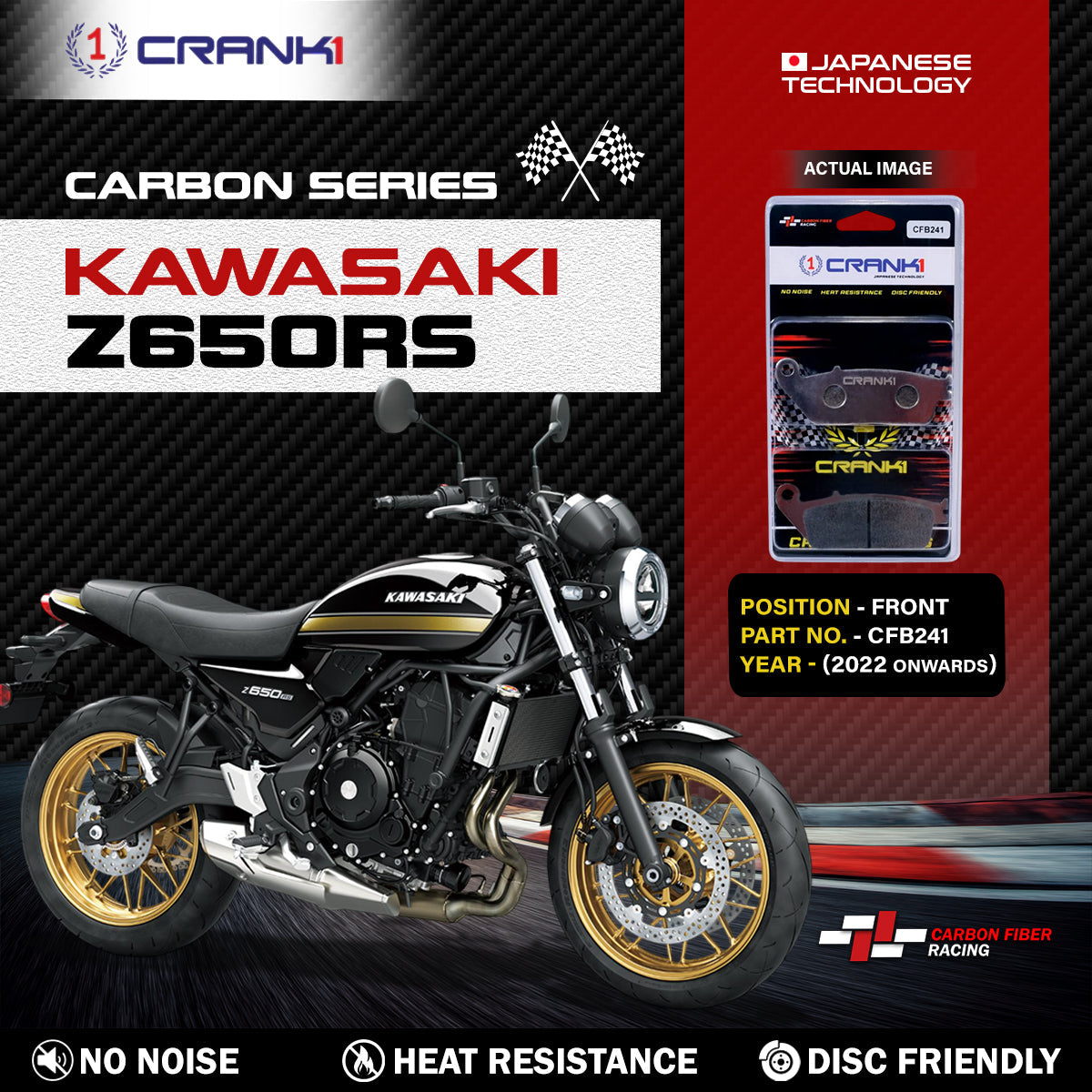 CRANK1 CFB241 carbon front brake pads for Kawasaki Z650RS 2022 onwards