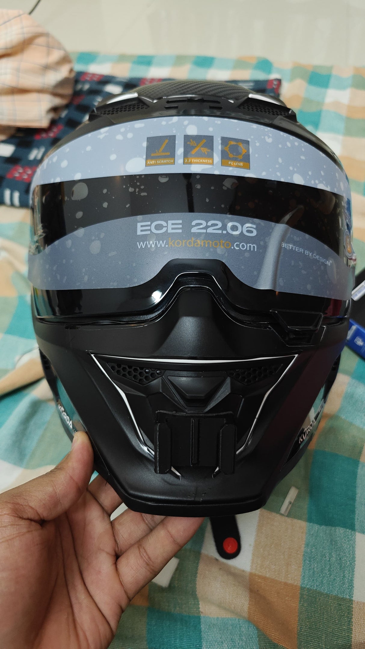 Korda Icon helmet chin mount installed on motorcycle helmet for GoPro POV recording