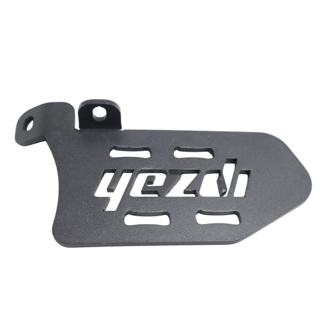 MotoCare left foot rest installed on Yezdi Adventure motorcycle improving rider comfort and ergonomic riding position
