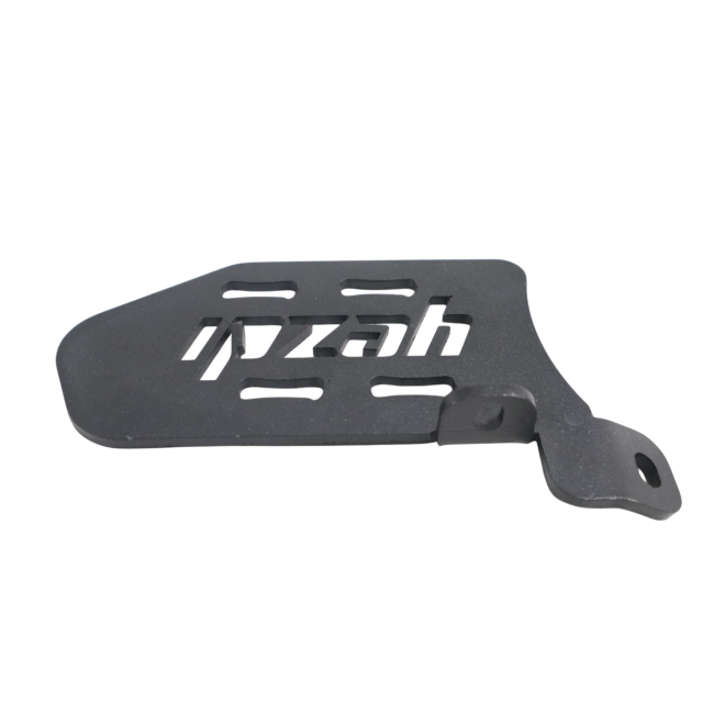 MotoCare left foot rest installed on Yezdi Adventure motorcycle improving rider comfort and ergonomic riding position