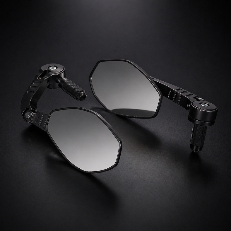 LGP pentagon bar end mirrors installed on motorcycle handlebar