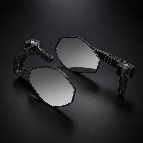 LGP pentagon bar end mirrors installed on motorcycle handlebar