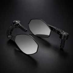 LGP pentagon bar end mirrors installed on motorcycle handlebar