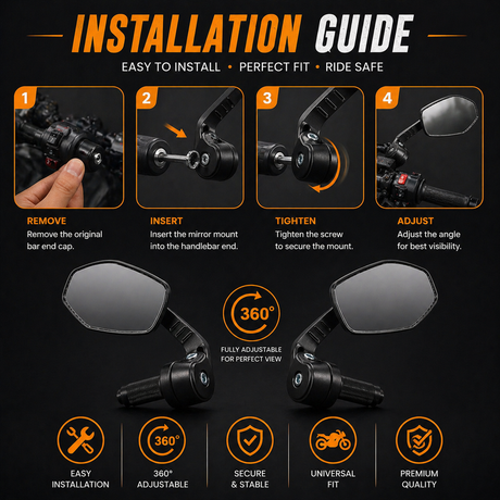 LGP pentagon bar end mirrors installed on motorcycle handlebar