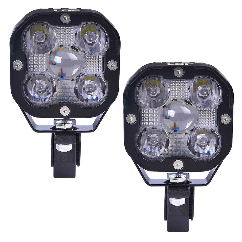 LGP DK50 110W LED fog lamp installed on motorcycle crash guard