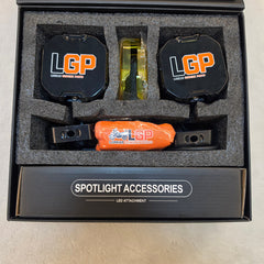 LGP DK50 110W LED fog lamp installed on motorcycle crash guard